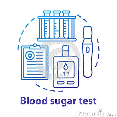 Blood sugar testing gadget concept icon. Controlling glucose level idea thin line illustration. Modern glucometer for Vector Illustration