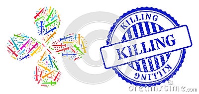 Killing Distress Seal and Blood Sword Multi Colored Rotation Spin Vector Illustration