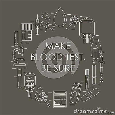 Blood test concept. Vector illustration with blood analysis items Vector Illustration