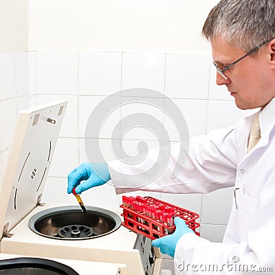 Blood test laboratory worker Stock Photo