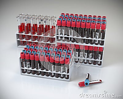 Blood test tubes. Blood samples in a rack Cartoon Illustration