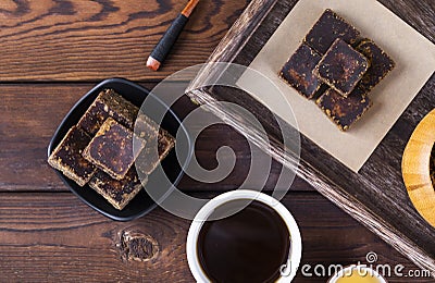 Blood tonic and healthy brown sugar block Stock Photo