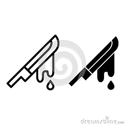 Bloodied knife line and glyph icon. Crime vector illustration isolated on white. Bloodied blade outline style design Vector Illustration