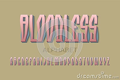 Bloodless alphabet of cartoon two layered pink blue 3d letters. Volumetric artistic font. Isolated english alphabet Vector Illustration