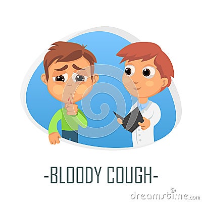 Bloody cough medical concept. Vector illustration. Cartoon Illustration
