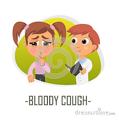 Bloody cough medical concept. Vector illustration. Cartoon Illustration