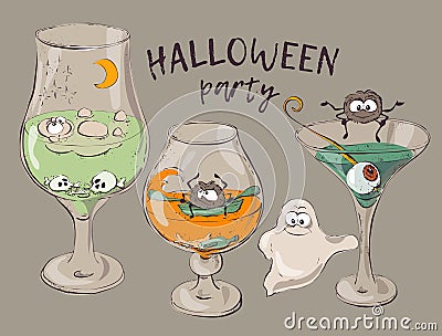 Bloody Halloween cocktails Vector Illustration