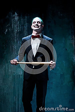 Bloody Halloween theme: crazy joker face Stock Photo