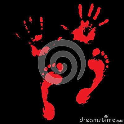 Bloody handprints and feet Vector Illustration