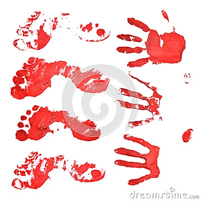 Bloody handprints and feet. Vector Illustration