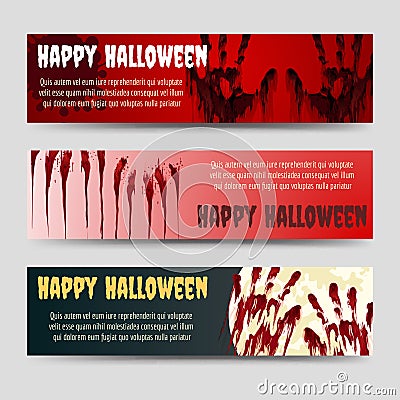 Bloody handprints halloween horizontal banners set Vector Illustration