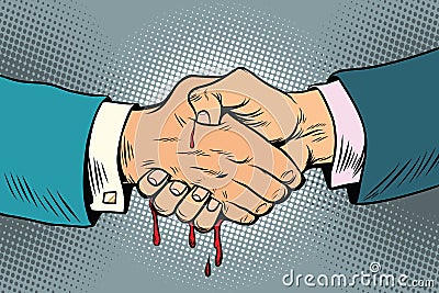 Bloody handshake, underhanded business transaction Vector Illustration