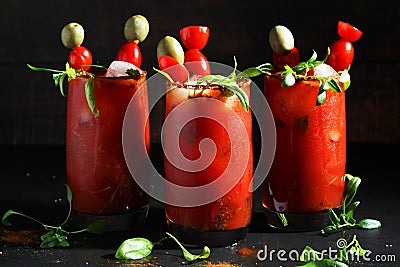 Three glasses with Bloody Mary cocktail Stock Photo