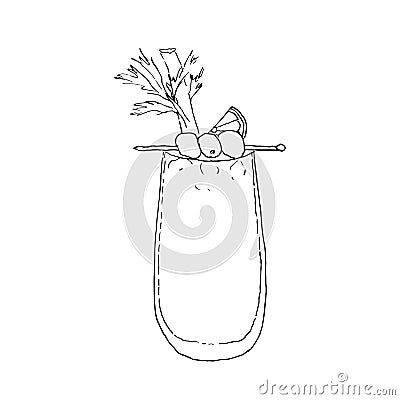 Bloody Mary Cocktail Digital drawing vector illustration. Glass on white isolated background Vector Illustration