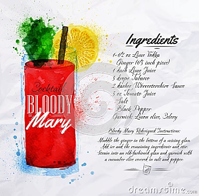 Bloody mary cocktails watercolor Vector Illustration