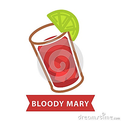 Bloody Mary with ice and slice of lime in glass Vector Illustration