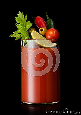 Bloody mary original classic,vodka and tomato juice cocktail on black background Stock Photo