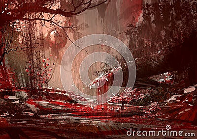 Bloodyland,horror landscape, illustration Cartoon Illustration