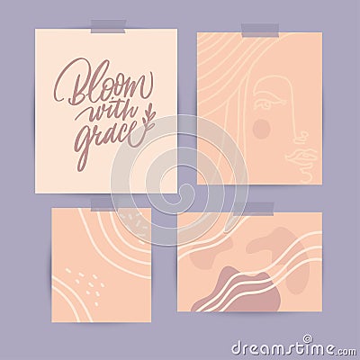 Bloom with grace phrase. Vector illustration. Set of Modern brush calligraphy posters Vector Illustration