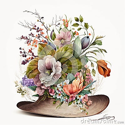 Blooming Beauty: Easter Hats and Bonnets Adorned with Spring Flowers AI Generated Stock Photo