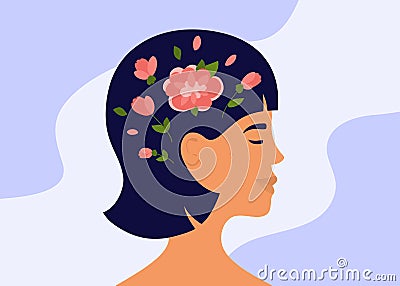 Blooming brain of young woman Vector Illustration