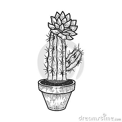 Blooming cactus in pot sketch vector illustration Vector Illustration