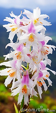 Stunning Macro Photography Of White And Pink Orchids In Hawaii Stock Photo