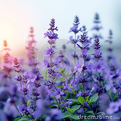 Blooming elegance Purple flower garden with ample space for text Stock Photo