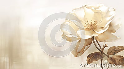 Blooming fluffy peony flower closeup on elegant minimal pastel colour background. Generative AI. Illustration for banner, poster, Stock Photo