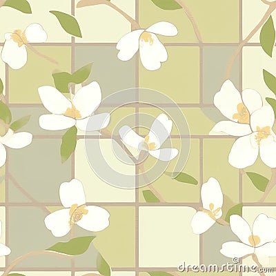 Blooming jasmine, illustration, pattern, seamless pictures. Generative AI. Cartoon Illustration