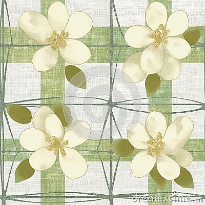 Blooming jasmine, illustration, pattern, seamless pictures. Generative AI. Cartoon Illustration