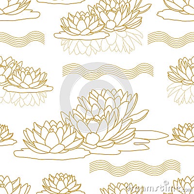 Blooming lotuses in the river. Vector Illustration