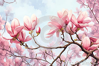 Blooming Magnolia Tree Valentine Day background Stock Photo