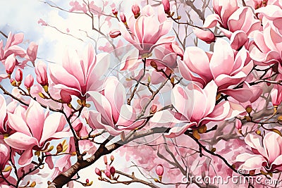 Blooming Magnolia Tree Valentine Day background Stock Photo