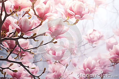 Blooming Magnolia Tree Valentine Day background Stock Photo