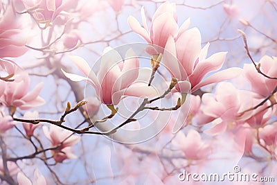 Blooming Magnolia Tree Valentine Day background Stock Photo
