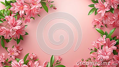 Blooming Pink Lilies Framing a Pink Gradient Background Stock Photo