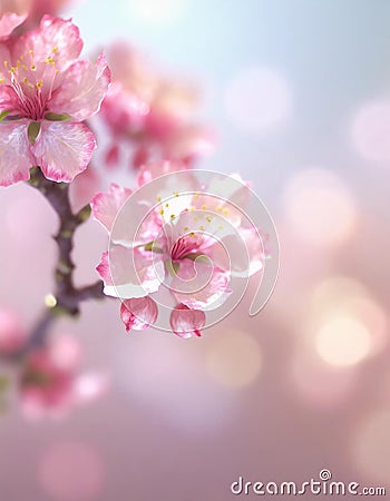 Blooming pink spring blossoms detail on cherry tree branch wallpaper Stock Photo