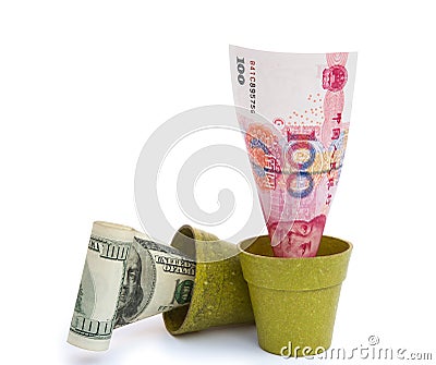 Blooming RMB and fade USD Stock Photo