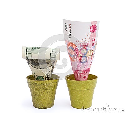 Blooming RMB and fade USD Stock Photo