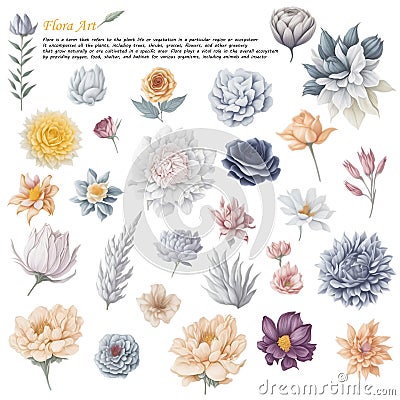 Blooming Splendor: Vibrant and Varied Flora Clipart Collection Stock Photo