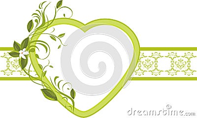 Blooming sprig with heart on the ornamental border Vector Illustration