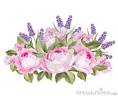 Blooming spring flowers garland. Vector Illustration