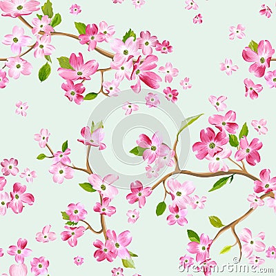 Blooming Spring Flowers Pattern Background. Seamless Fashion Print Vector Illustration