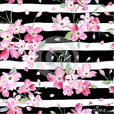 Blooming Spring Flowers Pattern Background. Seamless Fashion Print Vector Illustration