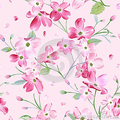 Blooming Spring Flowers Pattern Background. Seamless Fashion Print Vector Illustration