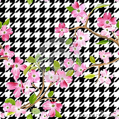 Blooming Spring Flowers Pattern Background. Seamless Fashion Print Vector Illustration