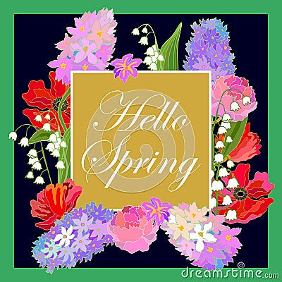 Blooming spring flowers. Vector Illustration