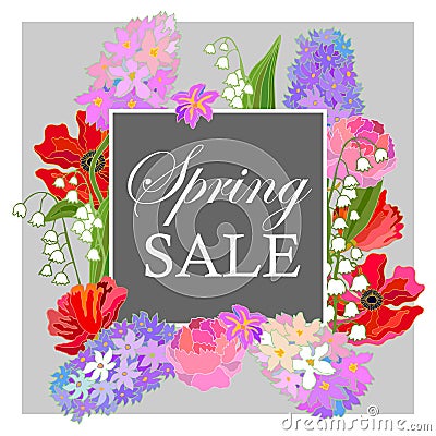 Blooming spring flowers. Vector Illustration