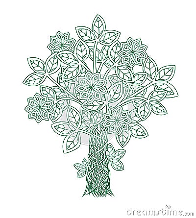 Blooming spring tree in celtic style Vector Illustration